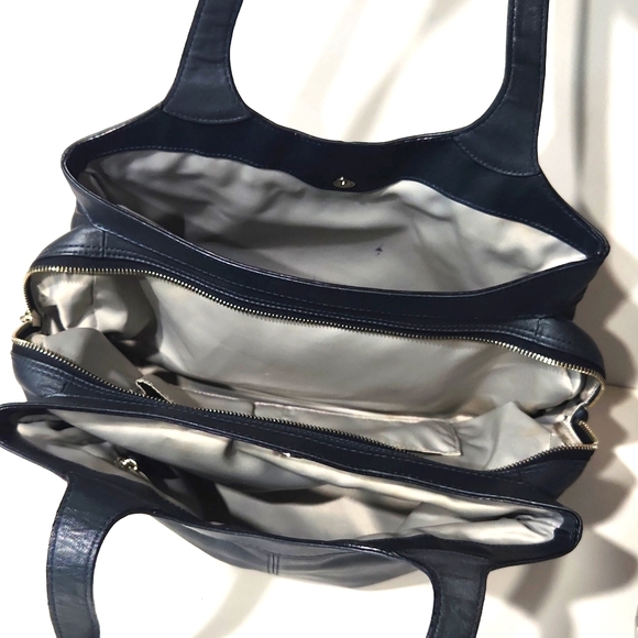 Coach Lexi Leather Gray Blue Metallic Large Carryall Shoulder Bag Purse F18829 - Picture 8 of 14